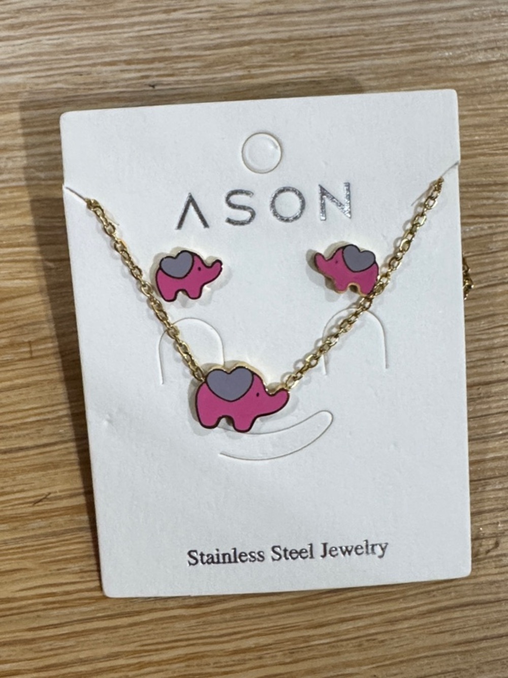 ASON Pink Elephant Necklace & Earring Set